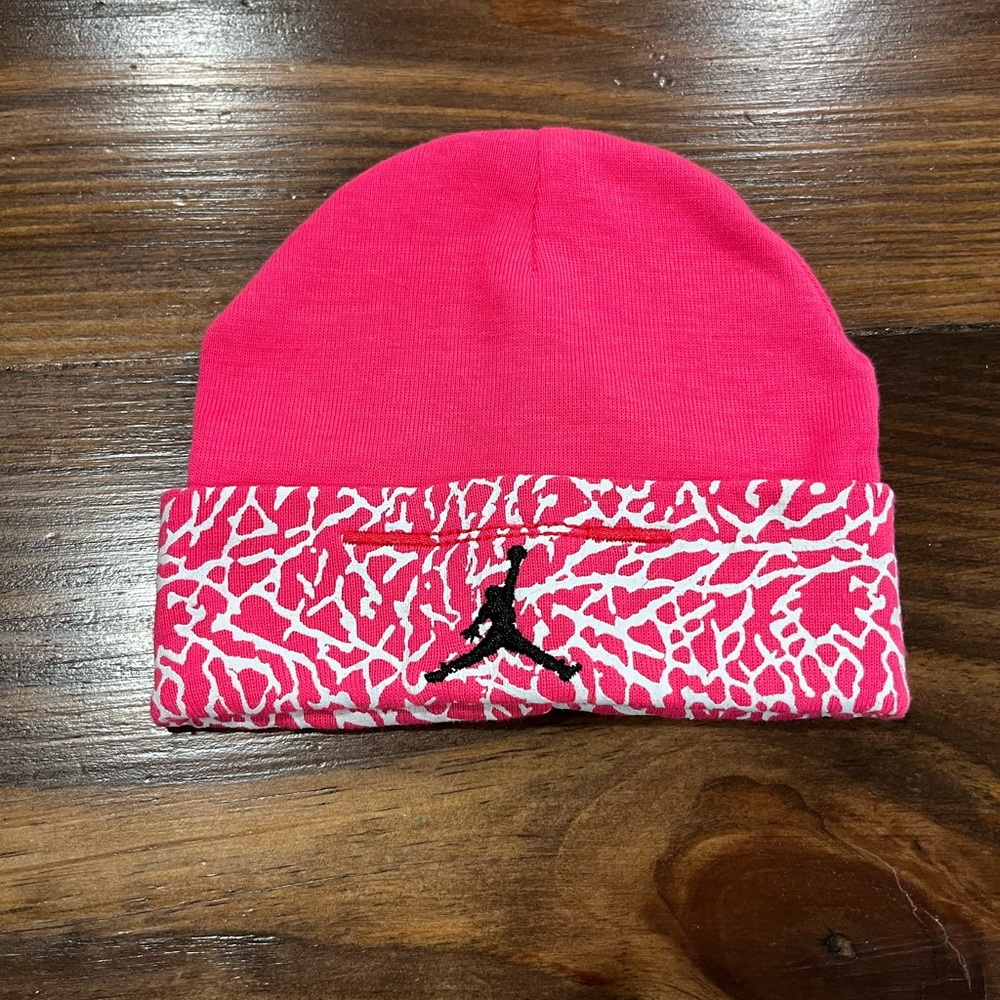 Nike Air Jordan Pink Baby Beanie Hat with Patterned Brim